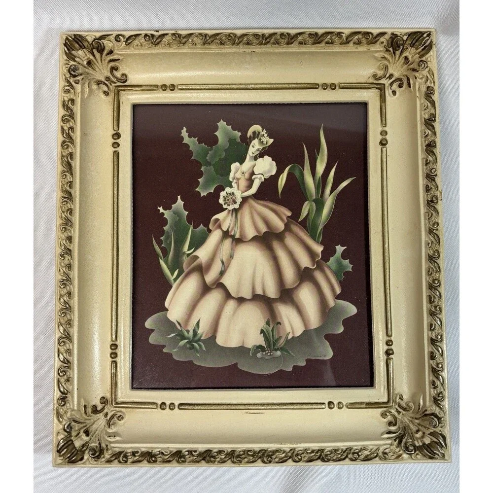 VTG Turner Wall Accessory Pair Victorian Fashion Prints Ornate Gold Frames MCM